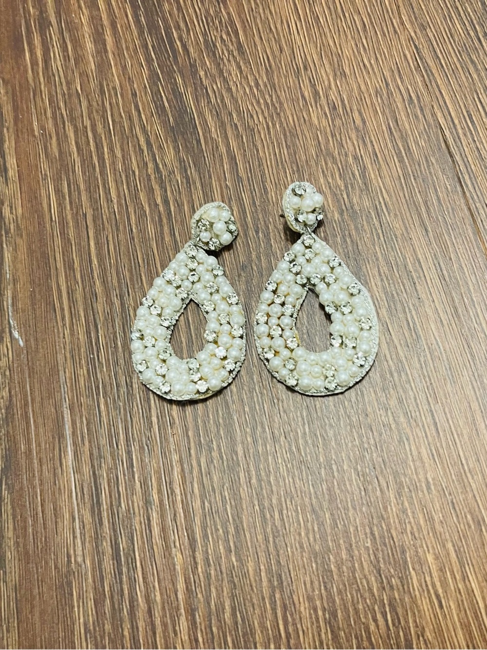 Pearl Beaded Teardrop Statement Earrings - Ivory